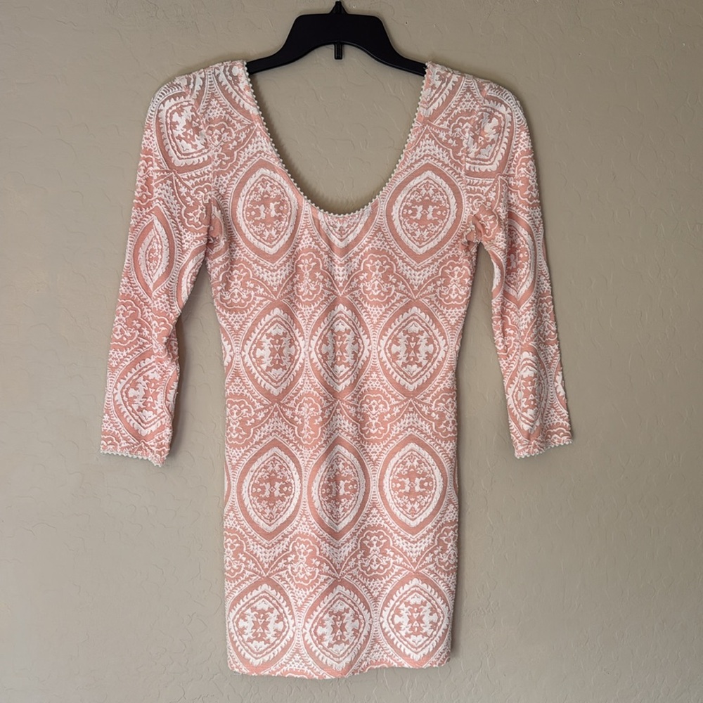 Free People, medium, peach and white pattern mini dress